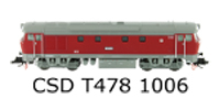 [Lokomotivy] → [Motorov] → [T478.1 „Bardotka”] → CSD-T478-1006: dieselov lokomotiva erven s edou stechou, rmem a pojezdem