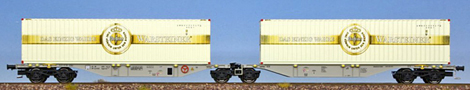 [Nkladn vozy] → [Nzkostnn] → [6-os Kombiwaggon] → H70504: dvoudln kontejnerov vz ed se dvma kontejnery 40′ „Warsteiner“