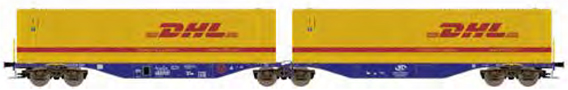 [Nkladn vozy] → [Nzkostnn] → [6-os Kombiwaggon] → H70508: dvoudln kontejnerov vz modr se dvma lutmi kontejnery 45′ „DHL“
