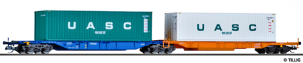 [Nkladn vozy] → [Nzkostnn] → [6-os Kombiwaggon] → 18006: dvoudln kontejnerov vz modr-oranov „Kombiwaggon“ se dvma kontejnery 40′