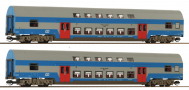 [Soupravy] → [Osobn] → 6280044: set dvou patrovch voz v barv modr-ed s oranovmi dvemi 2. t.